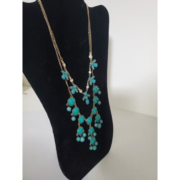 Acrylic And Rhinestone Layered Necklace Boho Statement Evening Turquoise Blue - Picture 8 of 8
